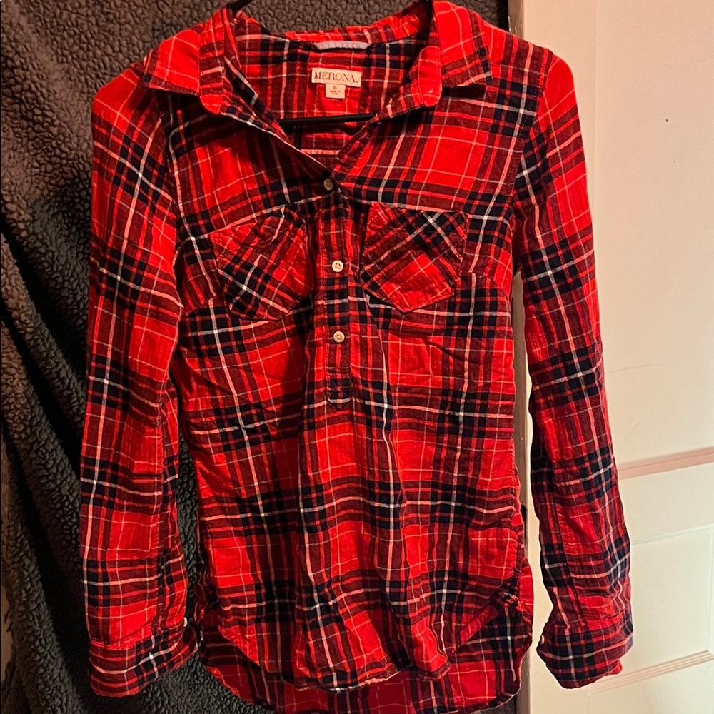 Merona Kids Red and Black Plaid Button Down Shirt